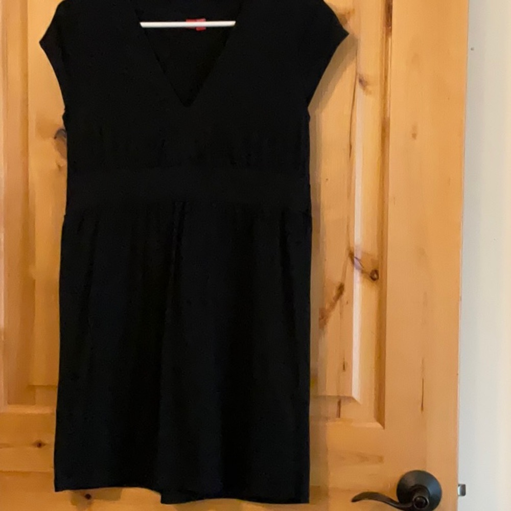 Esprit Black A-Line Mini Dress V-Neck Cap Sleeve